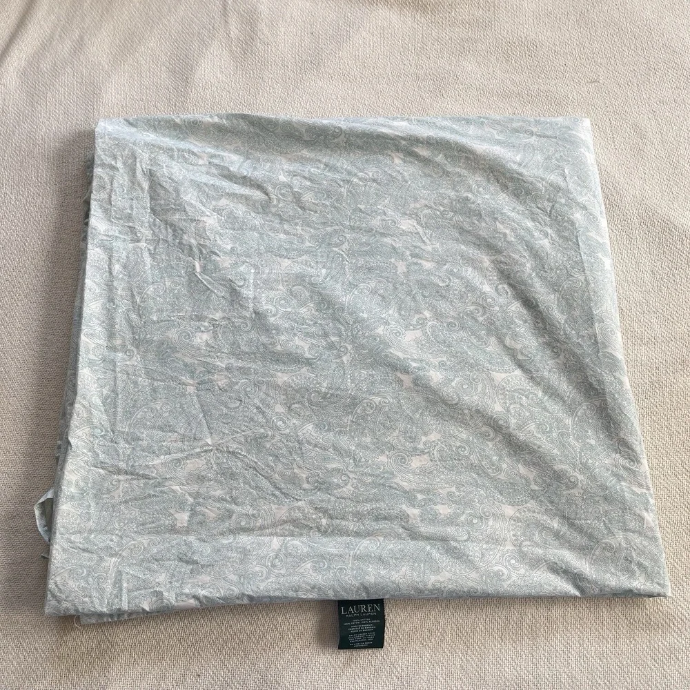Ralph Lauren Queen Sheet Paisley Flat Bedding Teal Aqua Blue On‎ White Cotton